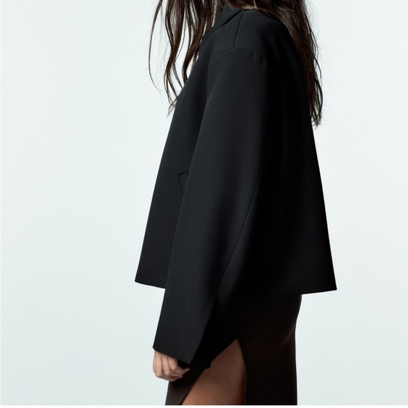 Zara Cropped Loose Fitting Blazer Jacket, Black, Size S, NWT - Picture 3 of 15